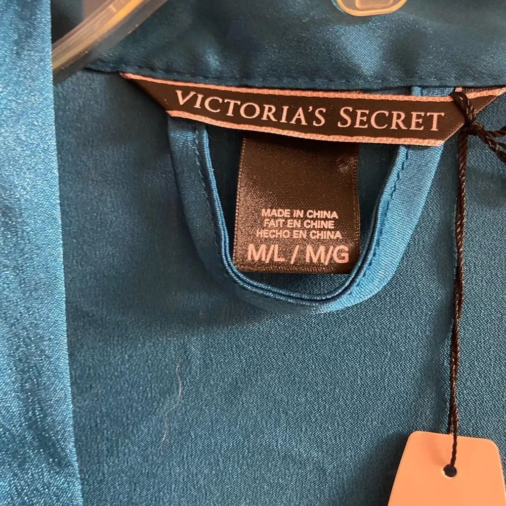 Victoria's Secret Teal Satin Lace-Trim Kimono Robe NWT